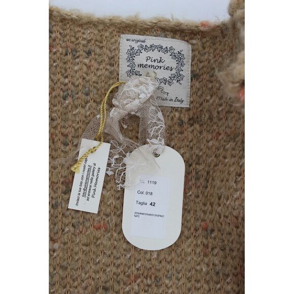 PINK MEMORIES Textured Knit Cardigan 34 Sleeve VNeck Women Beige Sweaters - Picture 5 of 6